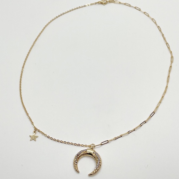 New Moon Star Rhinestone Choker Necklace - Picture 2 of 8